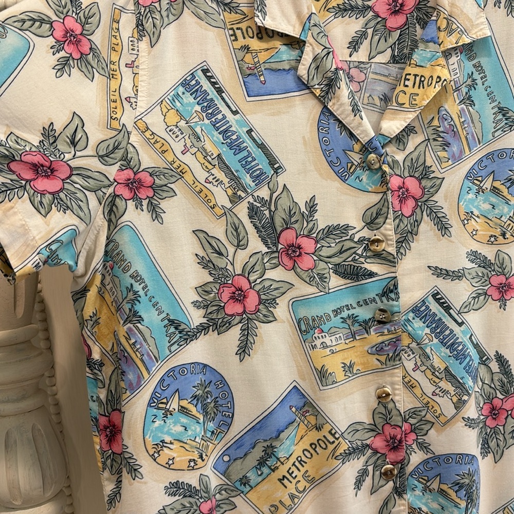Southern Lady Vintage Tropical Print Button Down Shirt size - Picture 4 of 8